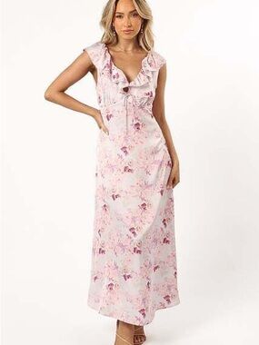 Petal and Pup Ariellah Floral Ruffle V-Neck Maxi Dress in Light Pink